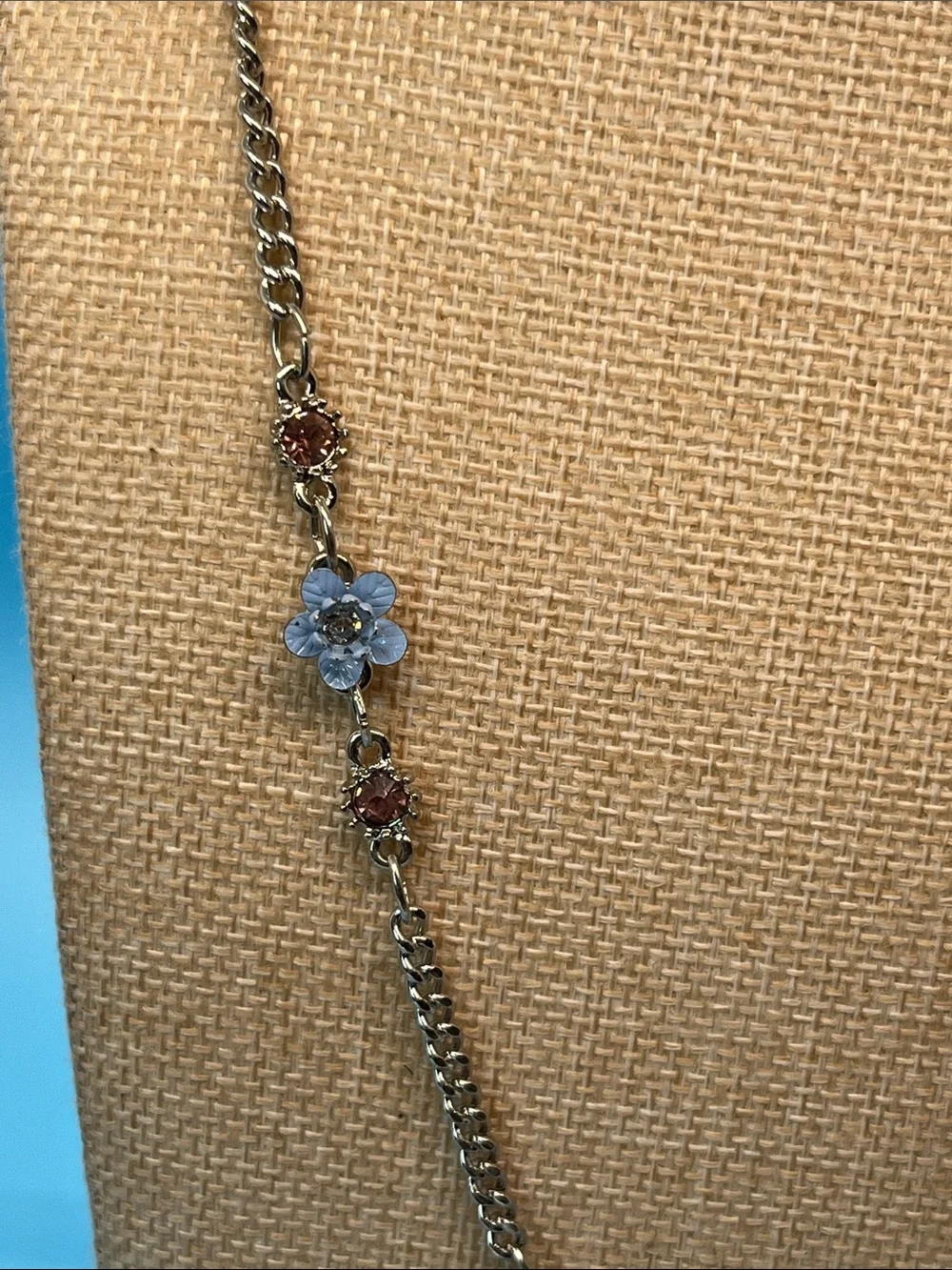 Women's Blue Floral Tassel Necklace - Elegant Long Chain Pendant
